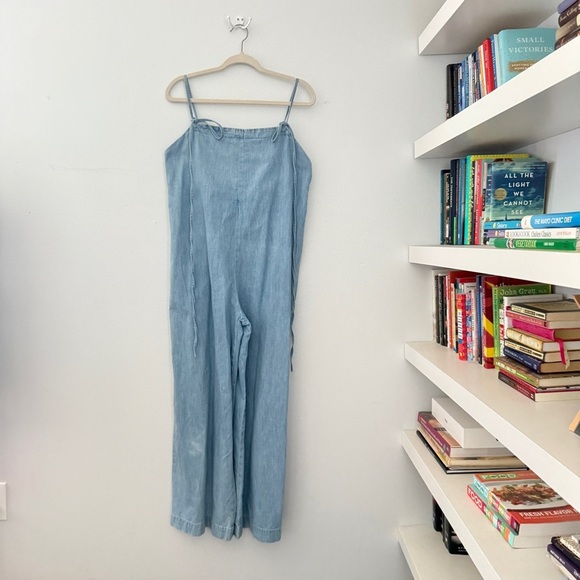 APC light Blue Denim Wide Leg Square Neck Tie Back Jumpsuit sz 42. XL - Picture 5 of 16